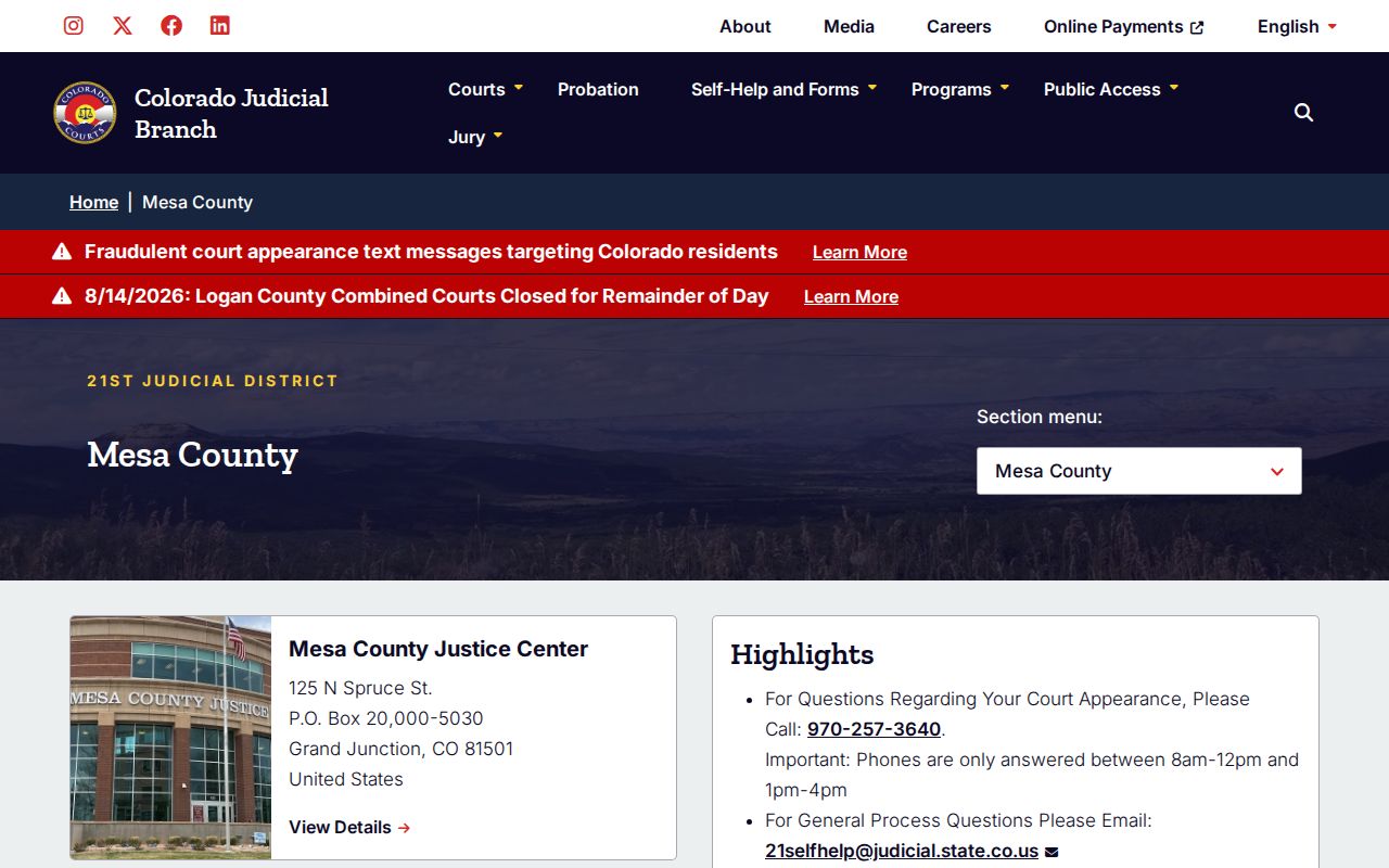 Mesa County Combined Court docket contacts