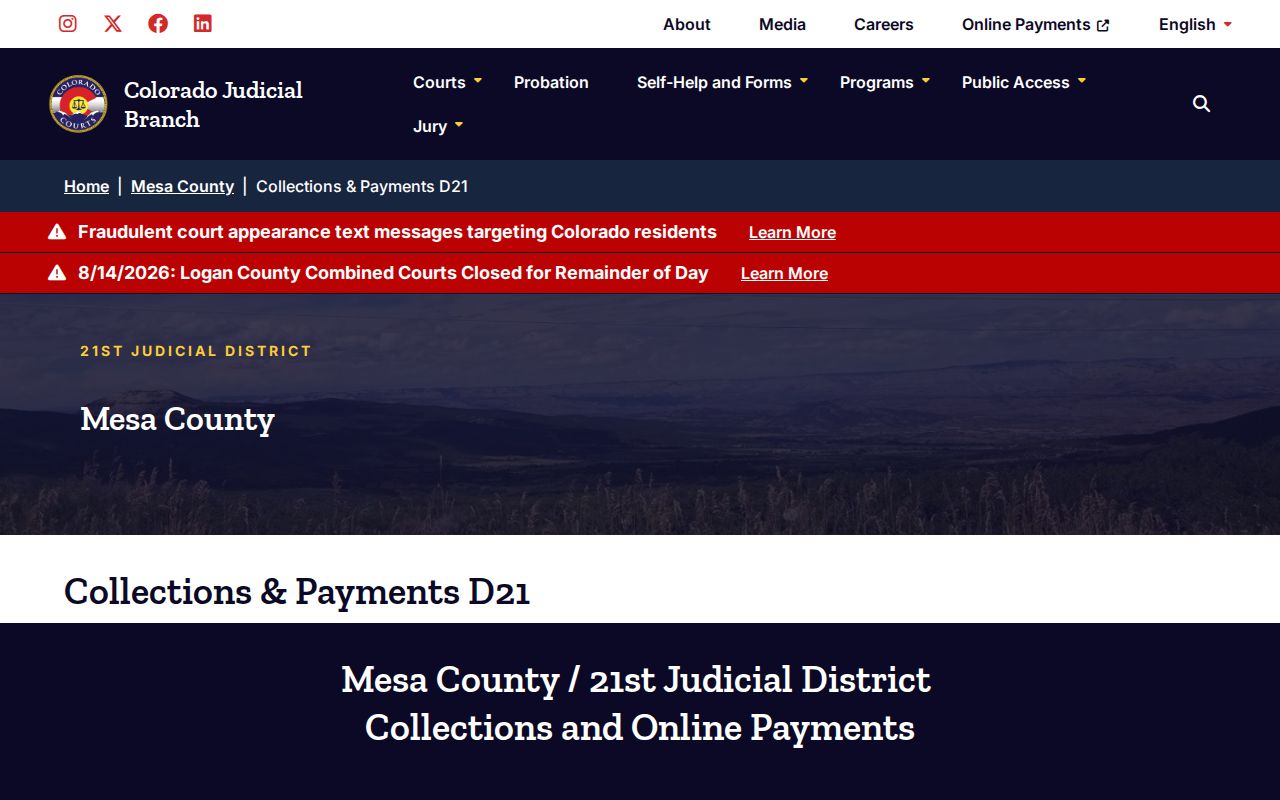 Mesa County court docket collections payment page