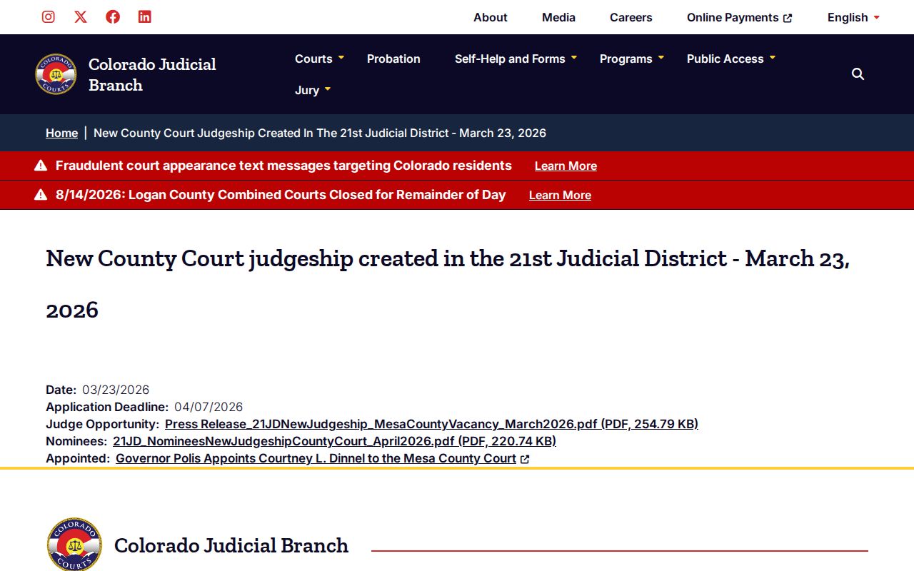 Mesa County court docket additional judgeship notice