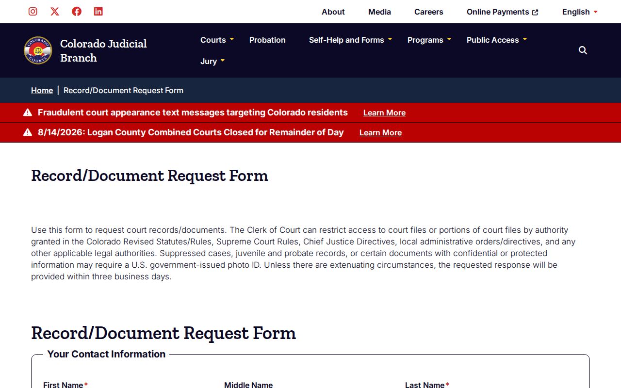 Mesa County court record request form