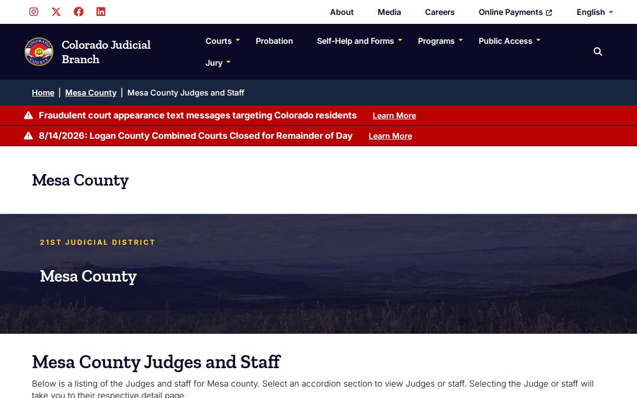 Mesa County court docket judges and divisions