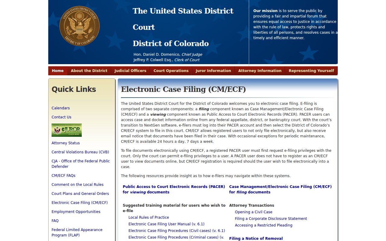 Mesa County federal case lookup through District of Colorado CM ECF