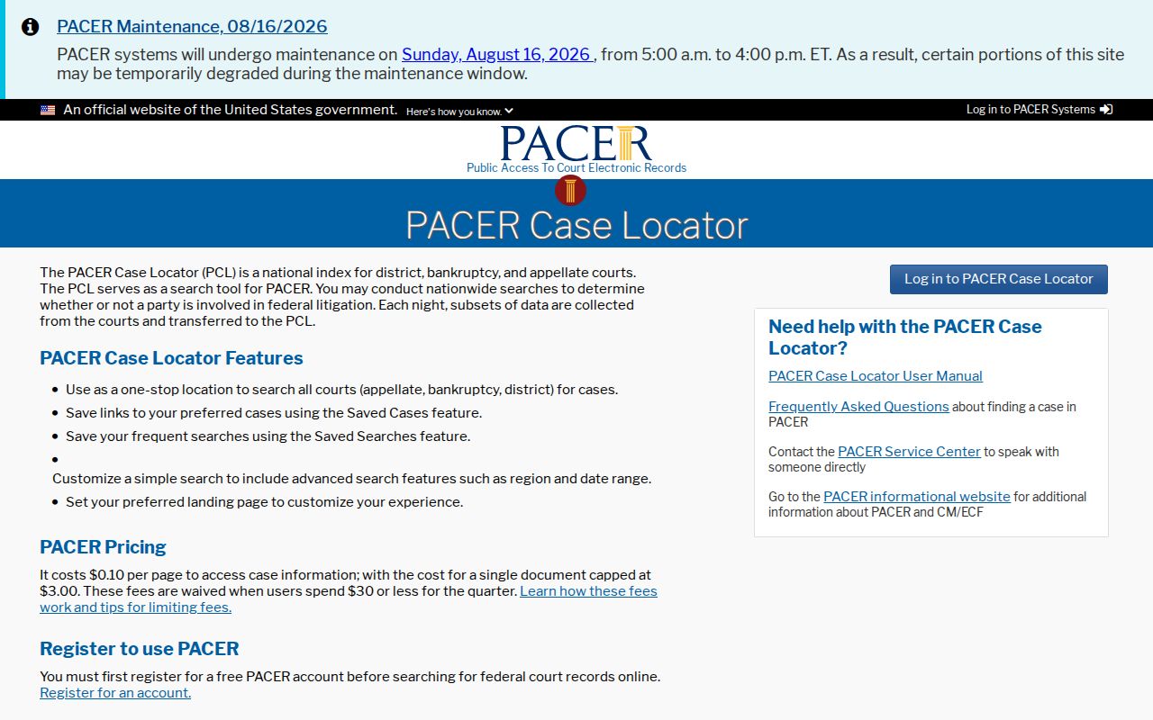 Mesa County federal case lookup with PACER Case Locator fields