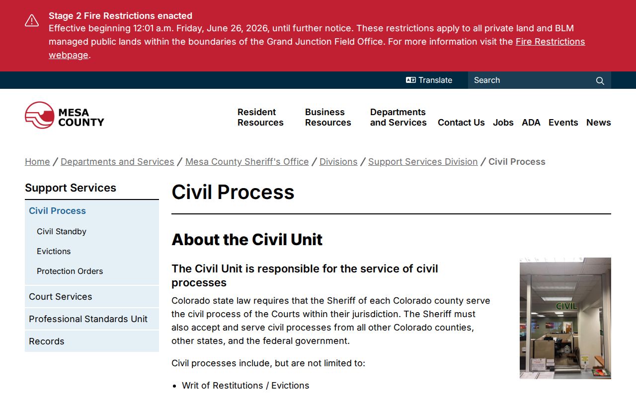 Mesa County civil docket and Sheriff civil process distinction