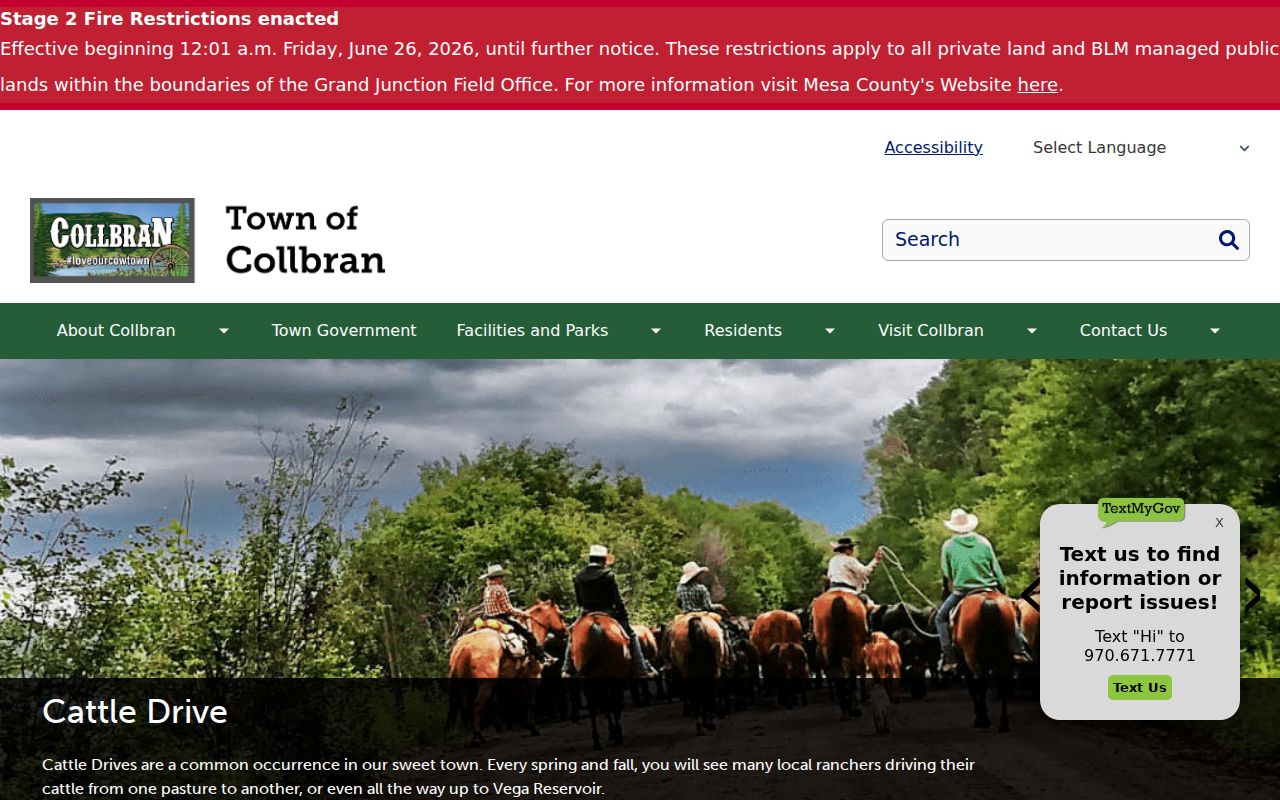 Official Town of Collbran court docket contact route