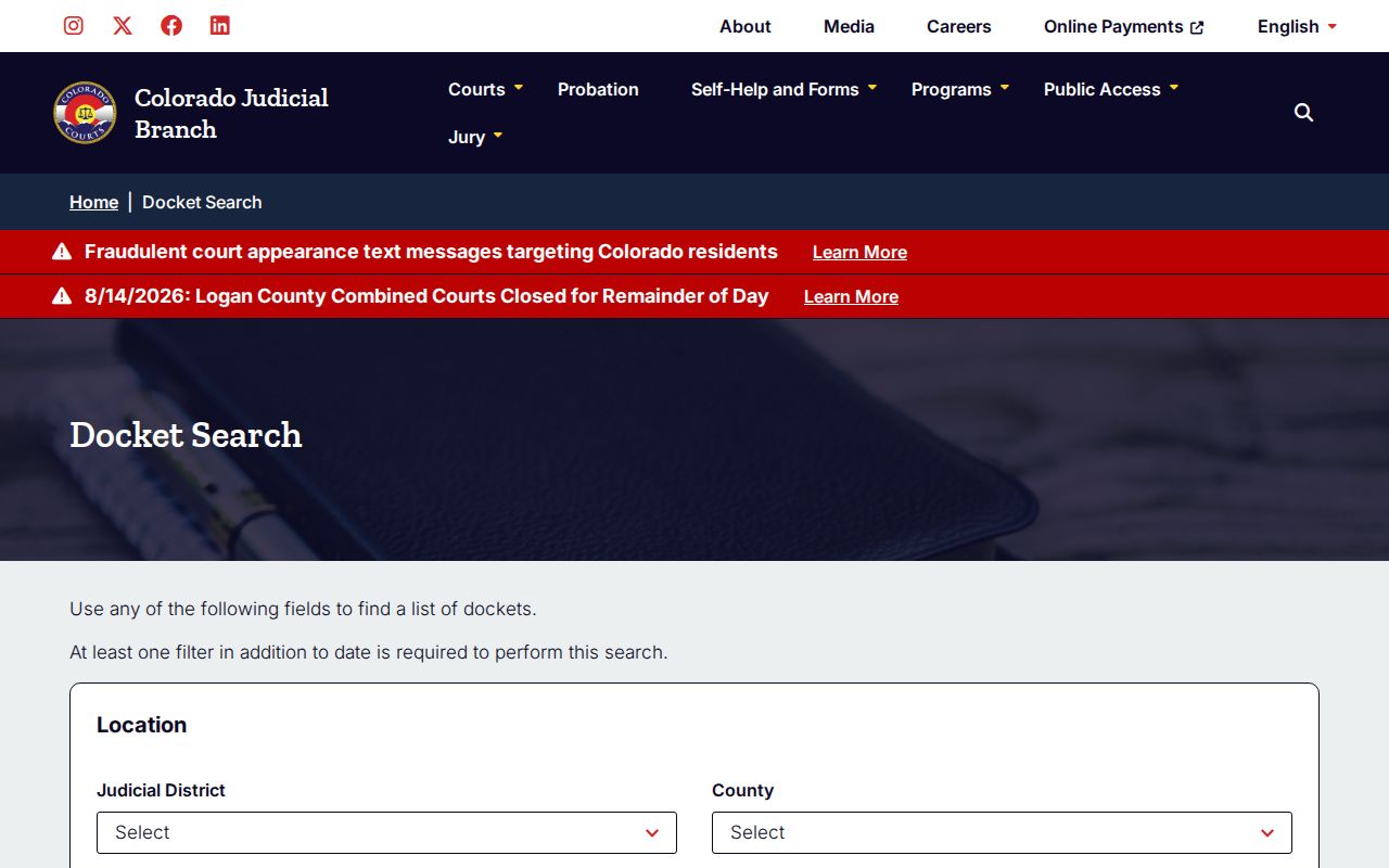 Mesa County court dates in Colorado Judicial Branch Docket Search