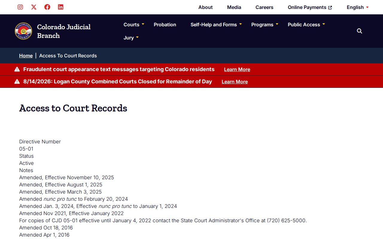 Mesa County court record access under Chief Justice Directive 05-01