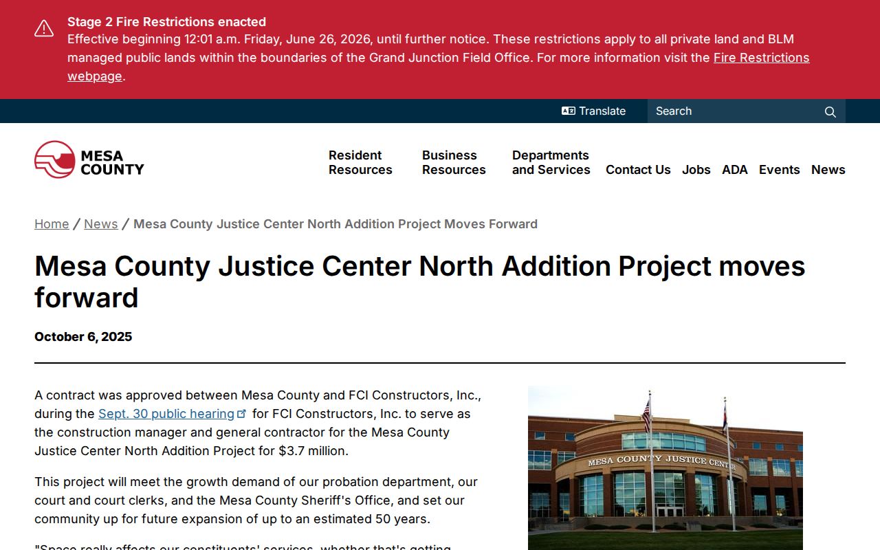 Mesa County court and clerk expansion serving De Beque state dockets