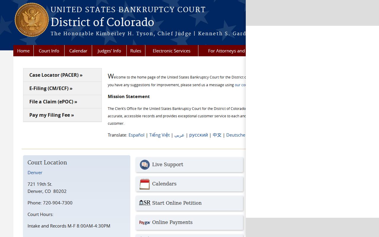 Federal bankruptcy court boundary for Palisade court docket searches